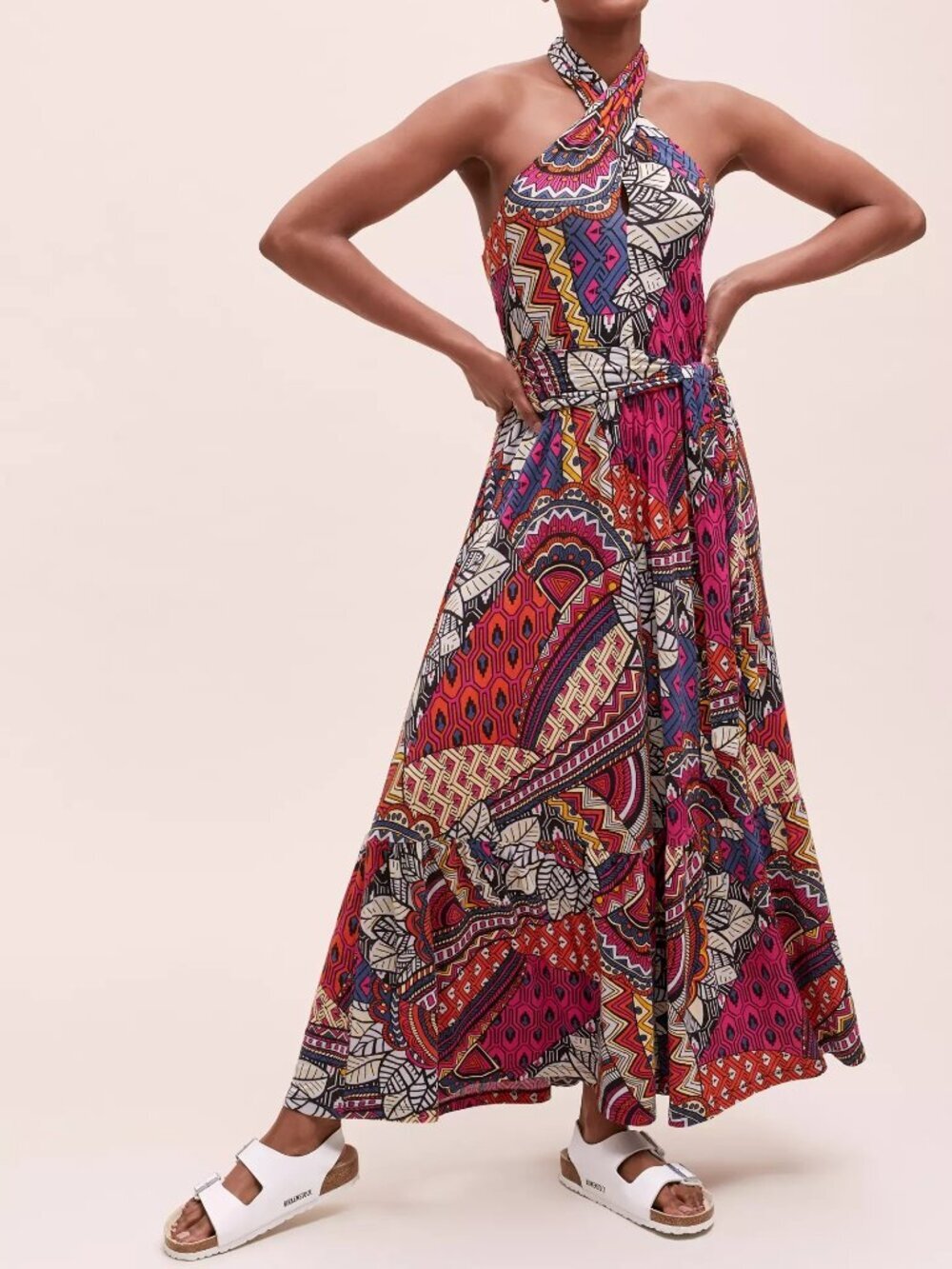 Anthropologie Maeve Cynthia Halter Maxi Dress Pink Multicolor Smocked XS NWT